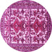 Round Machine Washable Persian Pink Traditional Rug, wshtr1807pnk