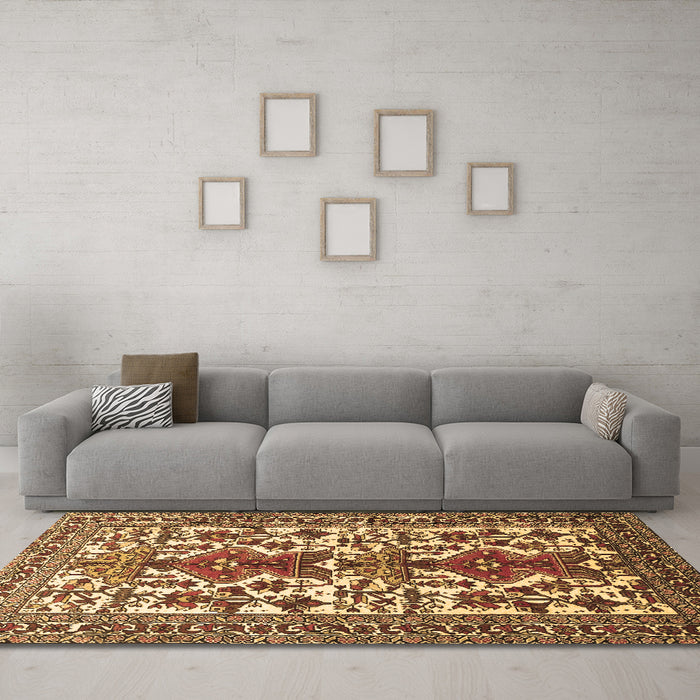 Machine Washable Persian Brown Traditional Rug in a Living Room,, wshtr1807brn