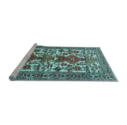 Sideview of Machine Washable Persian Light Blue Traditional Rug, wshtr1807lblu