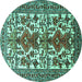 Round Machine Washable Persian Turquoise Traditional Area Rugs, wshtr1807turq