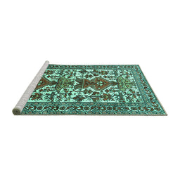 Sideview of Machine Washable Persian Turquoise Traditional Area Rugs, wshtr1807turq