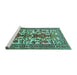 Sideview of Machine Washable Persian Turquoise Traditional Area Rugs, wshtr1807turq