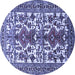 Round Machine Washable Persian Blue Traditional Rug, wshtr1807blu