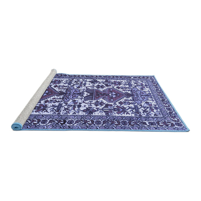 Sideview of Machine Washable Persian Blue Traditional Rug, wshtr1807blu