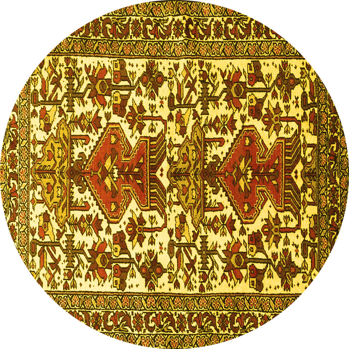 Round Machine Washable Persian Yellow Traditional Rug, wshtr1807yw