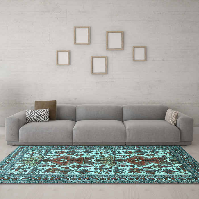 Machine Washable Persian Light Blue Traditional Rug in a Living Room, wshtr1807lblu