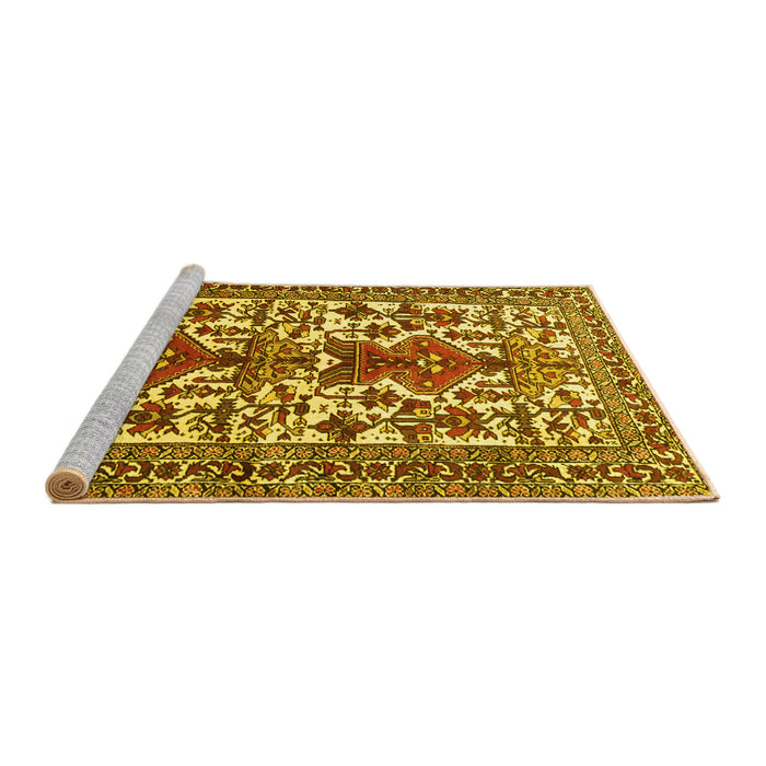 Sideview of Machine Washable Persian Yellow Traditional Rug, wshtr1807yw