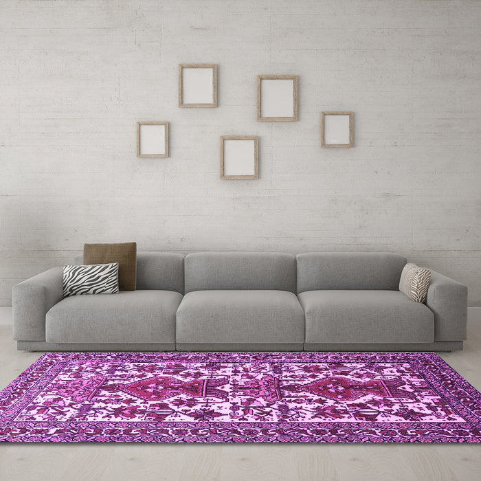 Machine Washable Persian Purple Traditional Area Rugs in a Living Room, wshtr1807pur