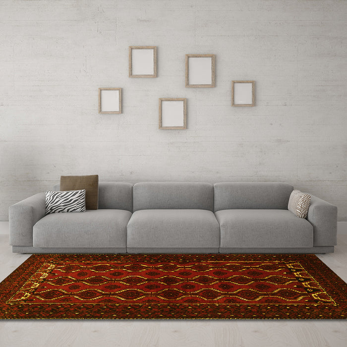 Machine Washable Persian Yellow Traditional Rug in a Living Room, wshtr1808yw