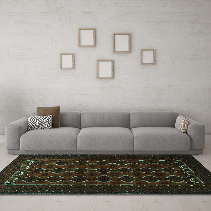 Machine Washable Persian Turquoise Traditional Area Rugs in a Living Room,, wshtr1808turq