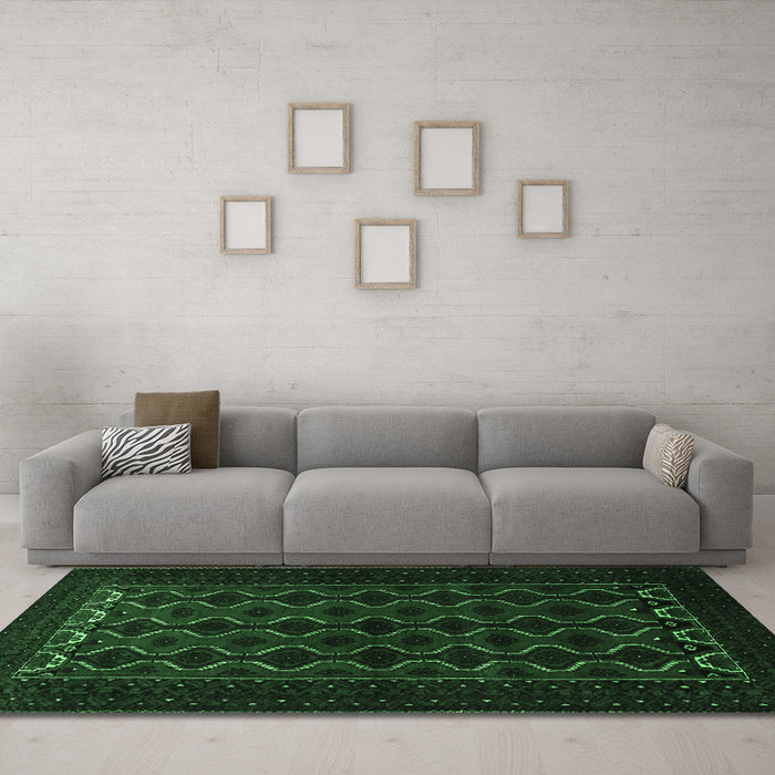 Machine Washable Persian Emerald Green Traditional Area Rugs in a Living Room,, wshtr1808emgrn