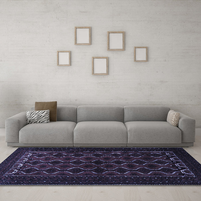 Machine Washable Persian Blue Traditional Rug in a Living Room, wshtr1808blu