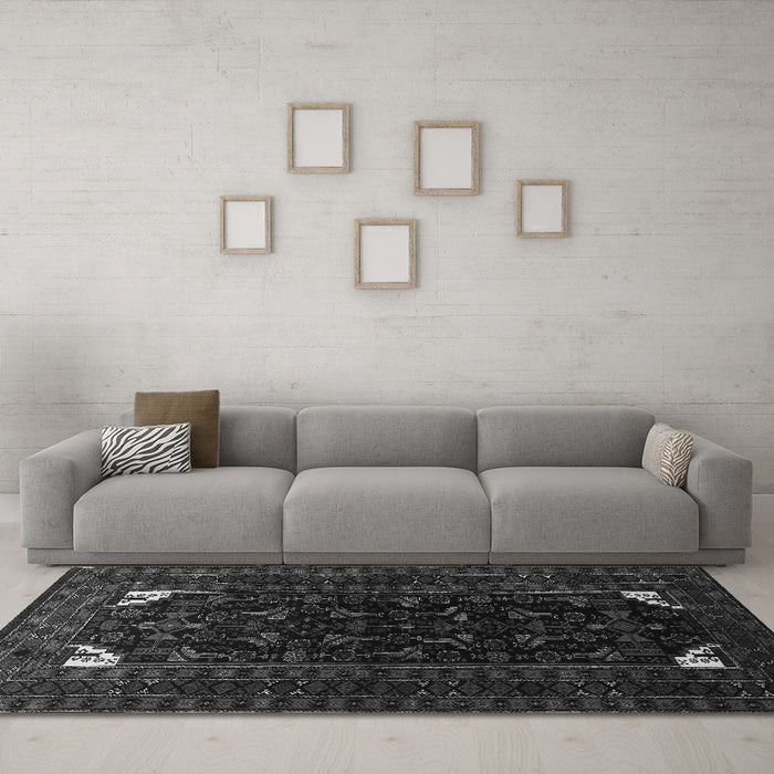 Machine Washable Persian Gray Traditional Rug in a Living Room,, wshtr1809gry