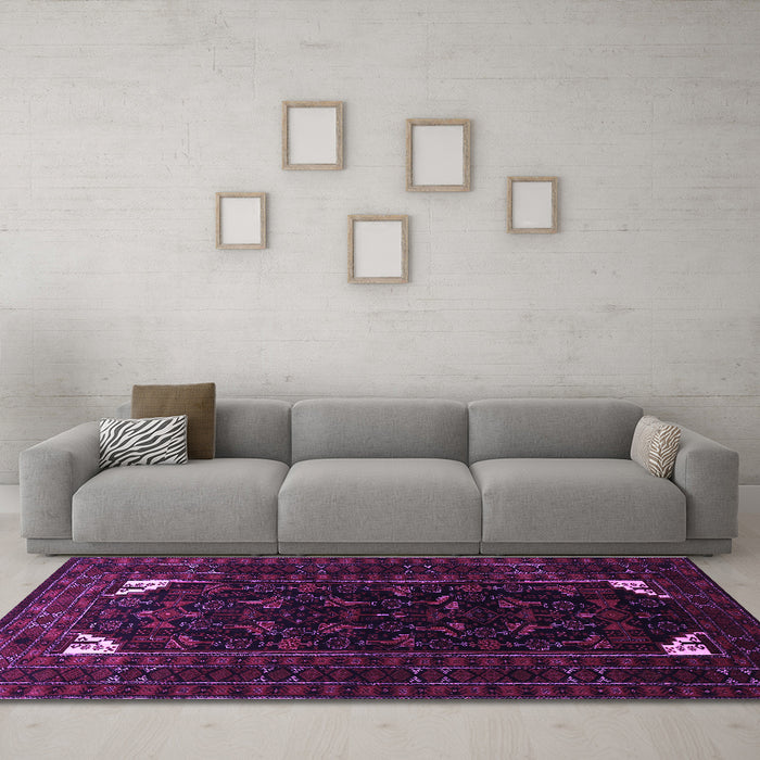 Machine Washable Persian Purple Traditional Area Rugs in a Living Room, wshtr1809pur