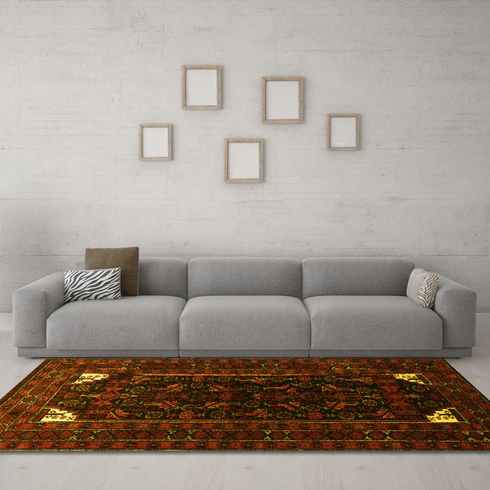 Machine Washable Persian Yellow Traditional Rug in a Living Room, wshtr1809yw