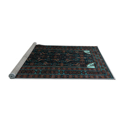 Sideview of Machine Washable Persian Light Blue Traditional Rug, wshtr1809lblu