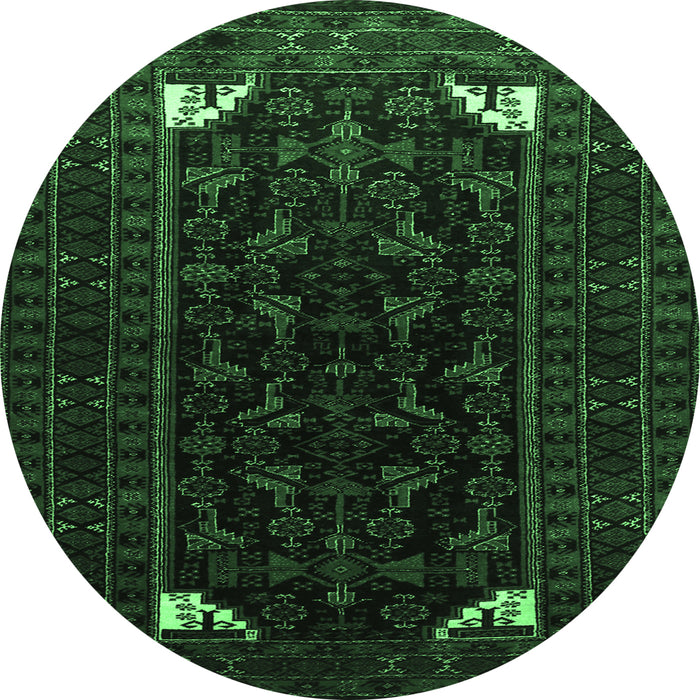 Round Persian Emerald Green Traditional Rug, tr1809emgrn
