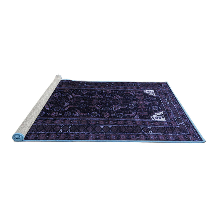 Sideview of Machine Washable Persian Blue Traditional Rug, wshtr1809blu