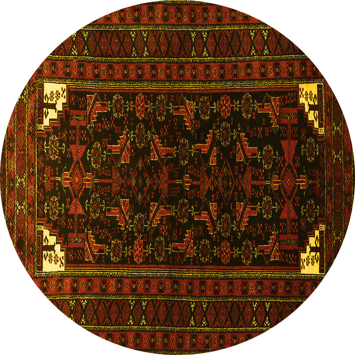 Round Machine Washable Persian Yellow Traditional Rug, wshtr1809yw