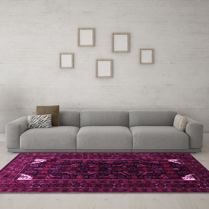 Machine Washable Persian Pink Traditional Rug in a Living Room, wshtr1809pnk