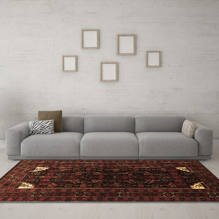 Machine Washable Persian Brown Traditional Rug in a Living Room,, wshtr1809brn