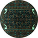 Round Machine Washable Persian Turquoise Traditional Area Rugs, wshtr1809turq