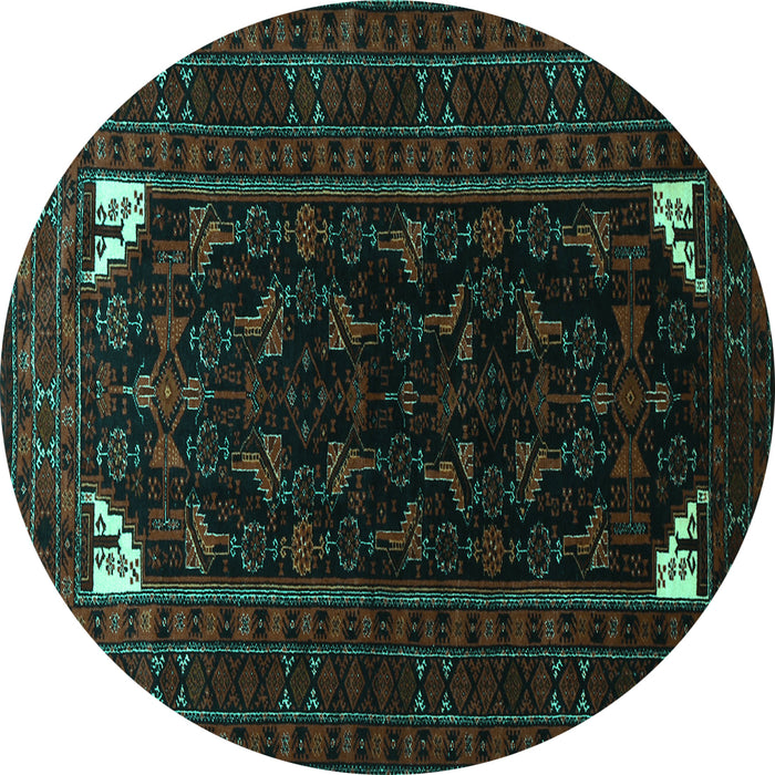 Round Persian Turquoise Traditional Rug, tr1809turq