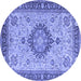 Round Machine Washable Medallion Blue Traditional Rug, wshtr180blu