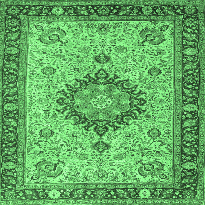 Square Medallion Emerald Green Traditional Rug, tr180emgrn