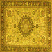 Square Machine Washable Medallion Yellow Traditional Rug, wshtr180yw