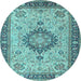 Round Machine Washable Medallion Light Blue Traditional Rug, wshtr180lblu