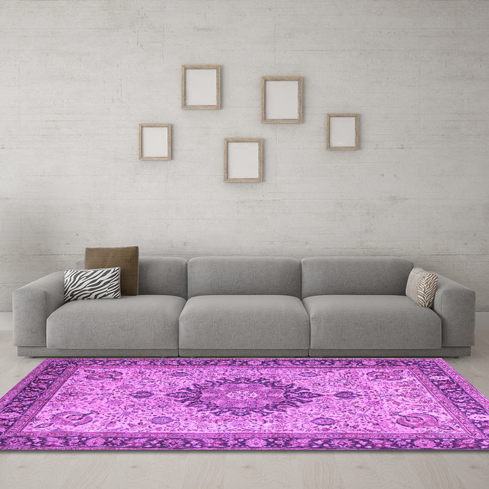 Machine Washable Medallion Purple Traditional Area Rugs in a Living Room, wshtr180pur