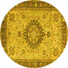 Round Machine Washable Medallion Yellow Traditional Rug, wshtr180yw