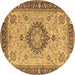 Round Machine Washable Medallion Brown Traditional Rug, wshtr180brn