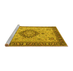 Sideview of Machine Washable Medallion Yellow Traditional Rug, wshtr180yw