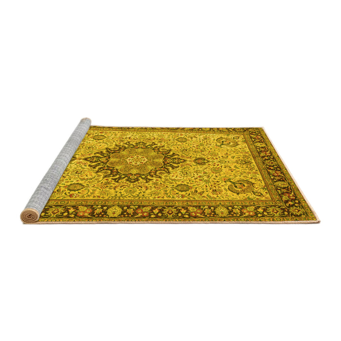 Sideview of Machine Washable Medallion Yellow Traditional Rug, wshtr180yw