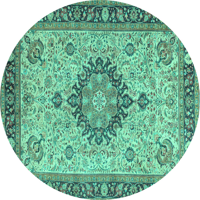 Round Medallion Turquoise Traditional Rug, tr180turq