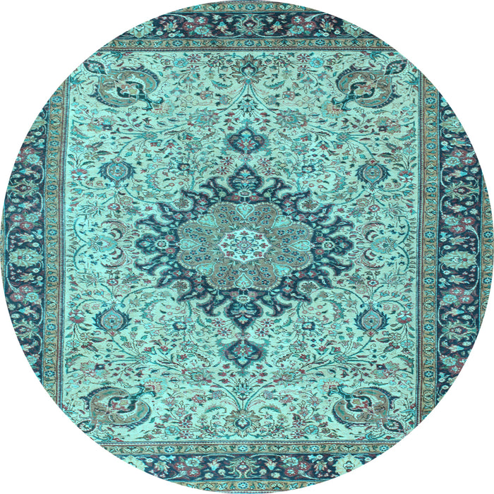 Round Medallion Light Blue Traditional Rug, tr180lblu