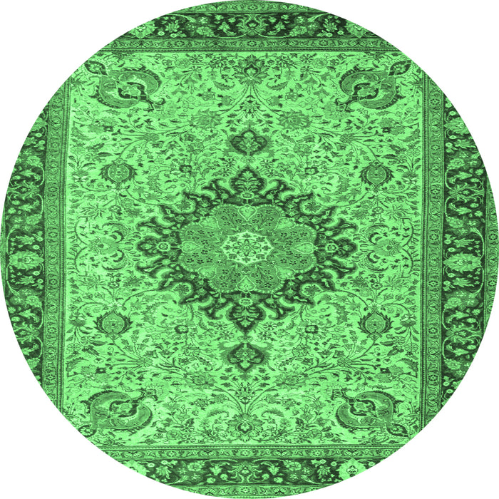 Round Machine Washable Medallion Emerald Green Traditional Area Rugs, wshtr180emgrn