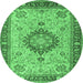 Round Machine Washable Medallion Emerald Green Traditional Area Rugs, wshtr180emgrn