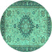 Round Machine Washable Medallion Turquoise Traditional Area Rugs, wshtr180turq