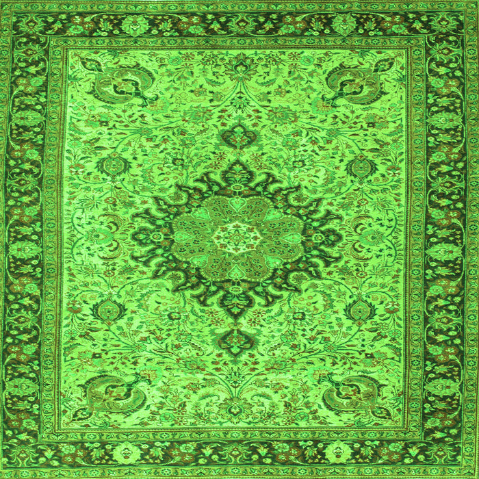 Round Machine Washable Medallion Green Traditional Area Rugs, wshtr180grn