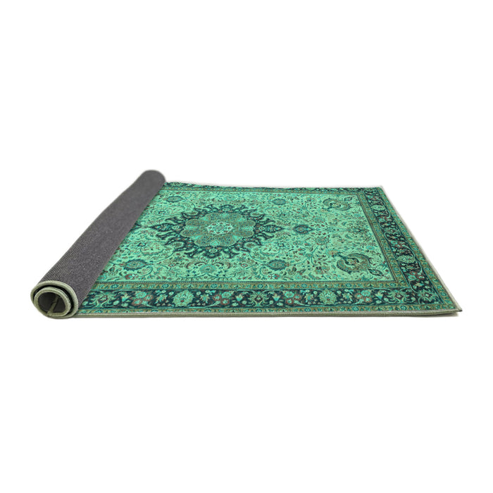 Sideview of Medallion Turquoise Traditional Rug, tr180turq