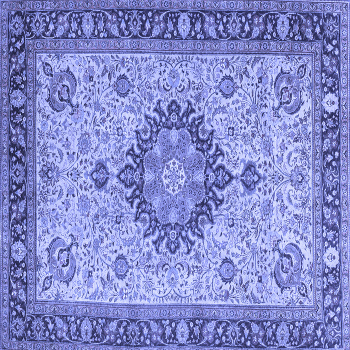 Square Machine Washable Medallion Blue Traditional Rug, wshtr180blu