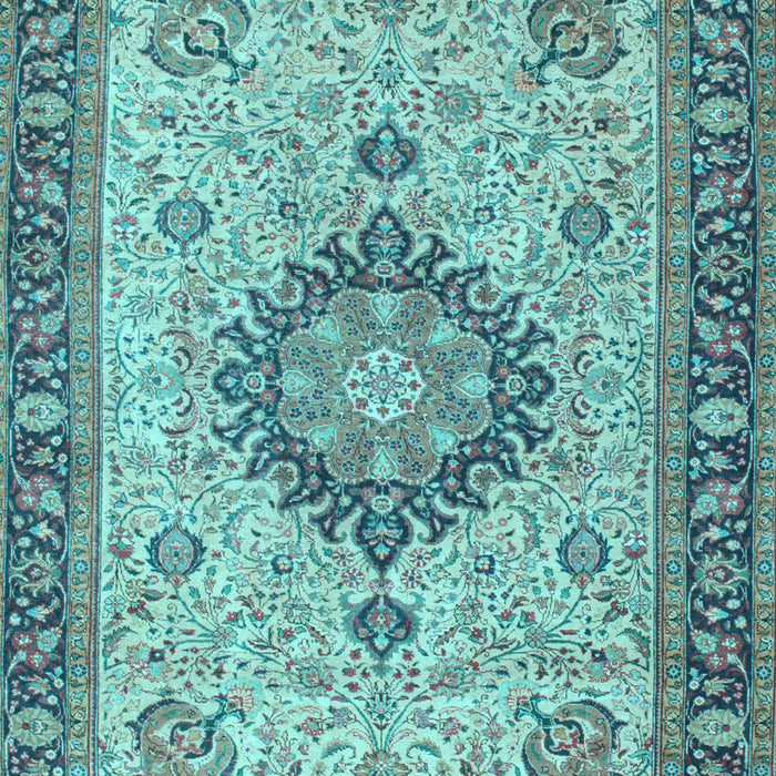 Machine Washable Medallion Light Blue Traditional Rug, wshtr180lblu