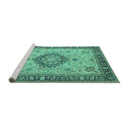 Sideview of Machine Washable Medallion Turquoise Traditional Area Rugs, wshtr180turq