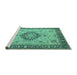 Sideview of Machine Washable Medallion Turquoise Traditional Area Rugs, wshtr180turq