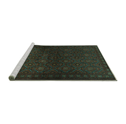 Sideview of Machine Washable Persian Turquoise Traditional Area Rugs, wshtr1811turq
