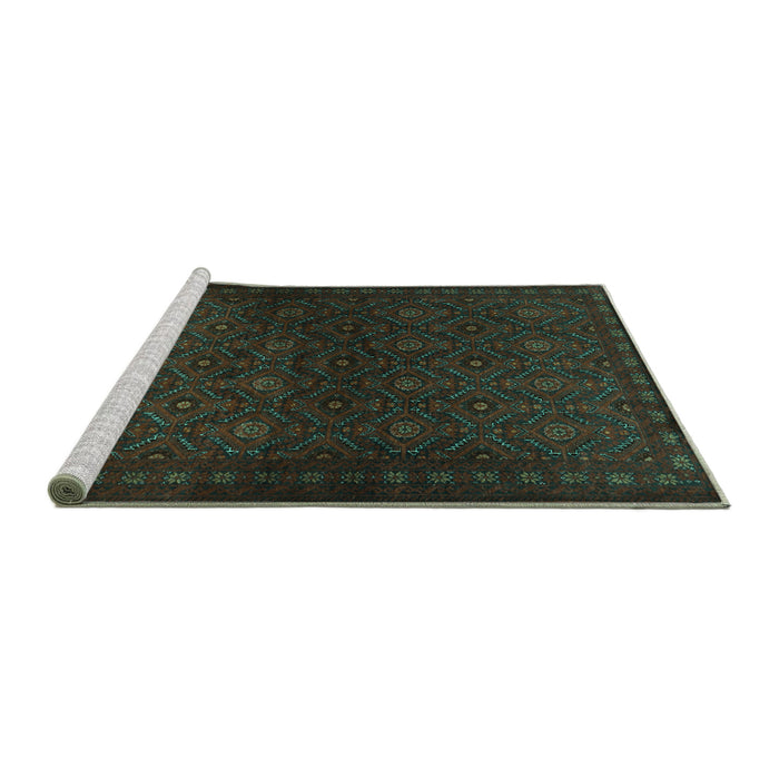 Sideview of Machine Washable Persian Turquoise Traditional Area Rugs, wshtr1811turq