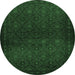 Round Machine Washable Persian Emerald Green Traditional Area Rugs, wshtr1811emgrn